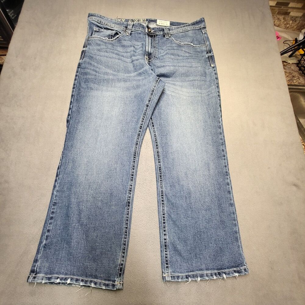 TK Axel Jeans Mens 42x29 Blue Slim Boot Cut Denim Distressed Stretch